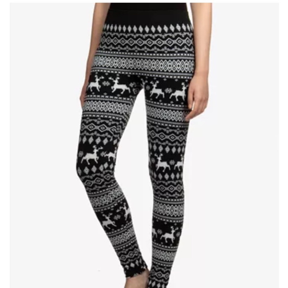 Reindeer Patterned Fleece-Lined Leggings